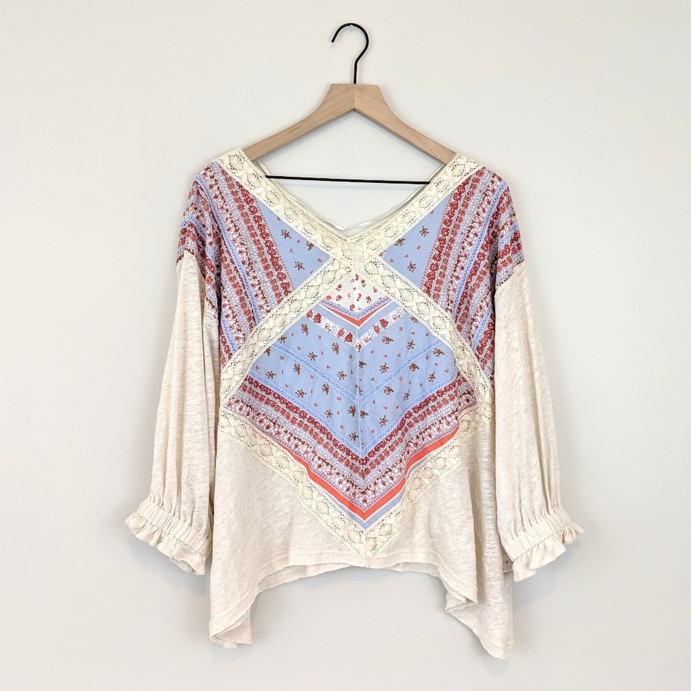 NWT *free people* boho cream blue floral lace blou